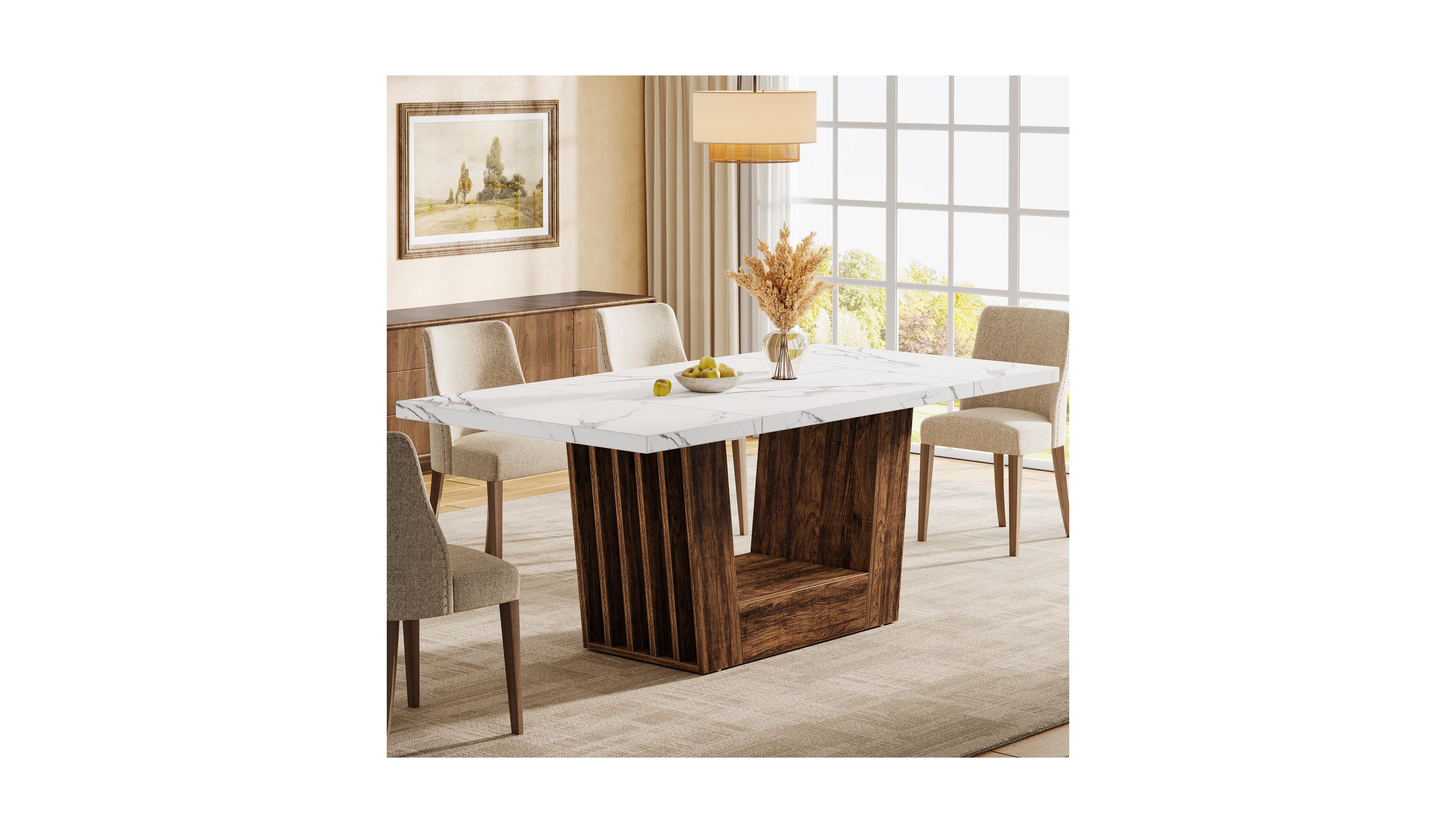 Tribesigns 63-Inch Dining Table for 4-6, Farmhouse Rectangular Kitchen Dinner Table, Wood Room Furniture