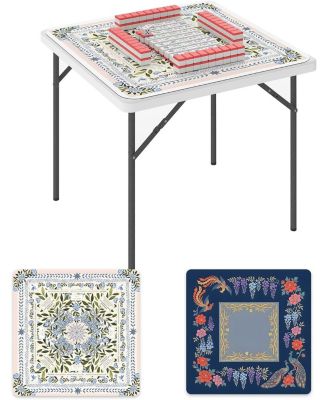 35" Square Folding Mahjong Table with Mahjong Mat, Portable 4 Player Game Card Table for Poker, Domino, Indoor and Outdoor Party