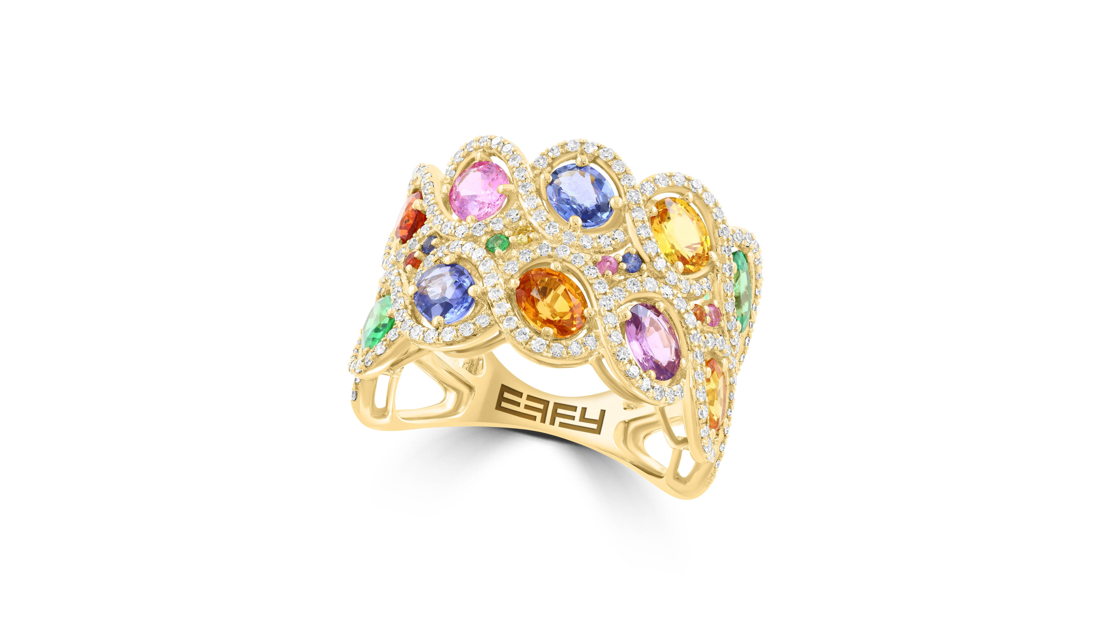 Effy Collection Sapphire and Diamond Ring (3-7/8 ct. t.w. Sapphire, 5/8 ct. t.w. Diamond) in 14k Yellow Gold
