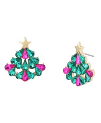 Glass Crystal Pave Christmas Tree Stud Earrings