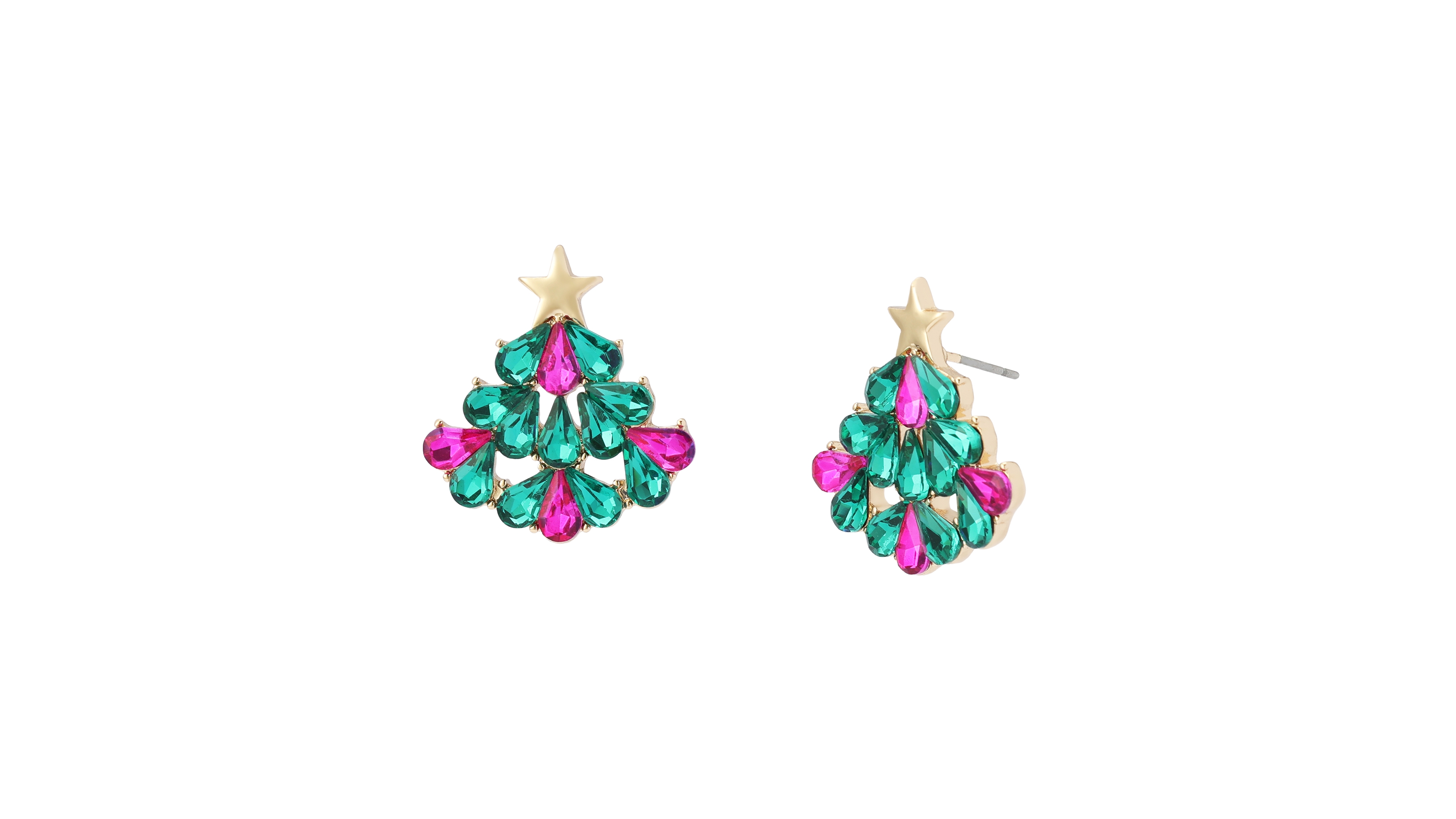 Betsey Johnson Glass Crystal Pave Christmas Tree Stud Earrings