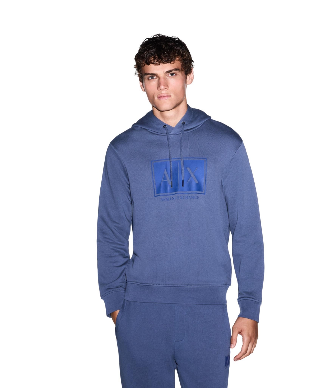 A|X Armani Exchange Men's Black And Gold Box Hoodie Sweatshirt - Vintage Indigo
