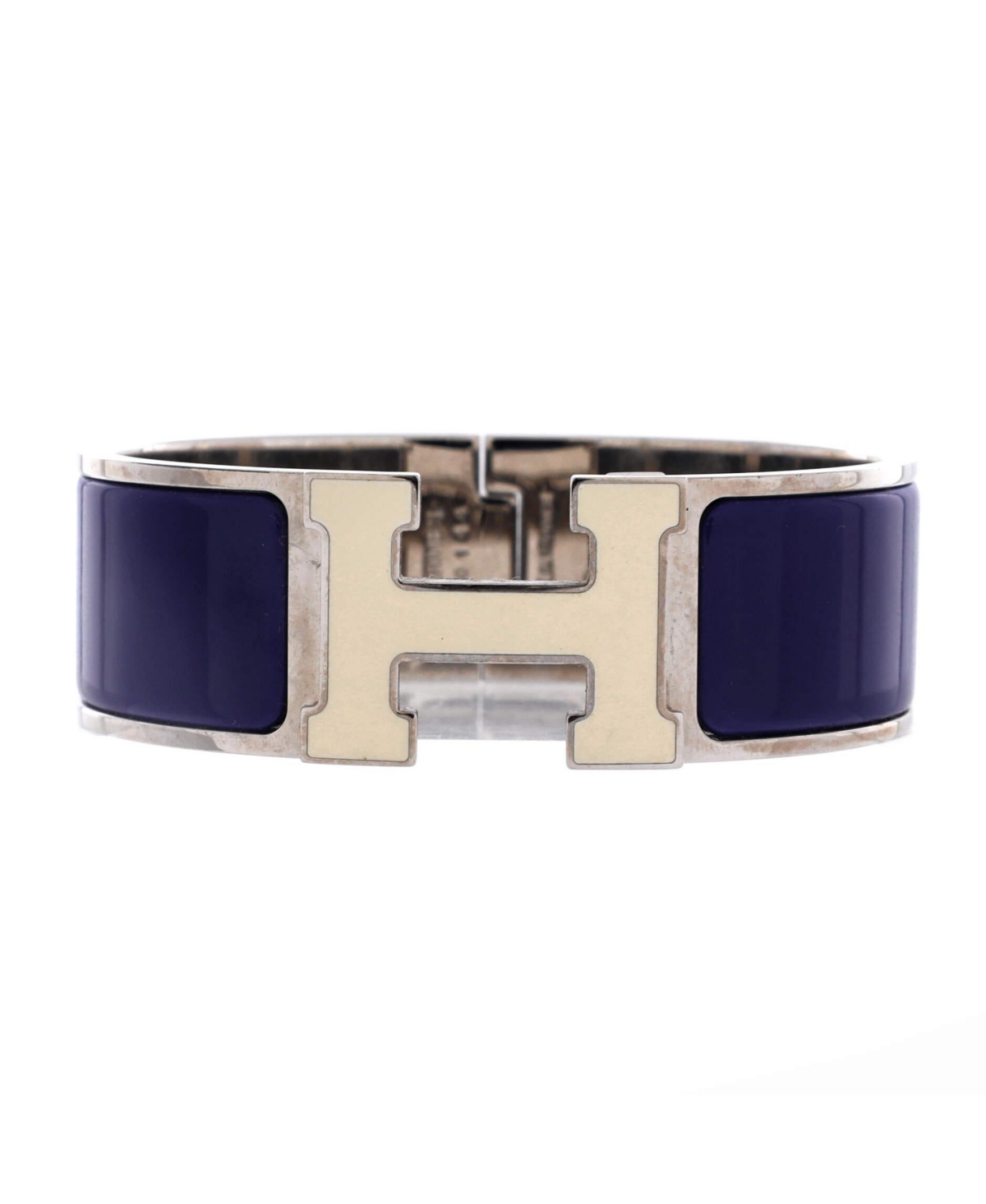 HERMES Women's Silver-Tone Enamel Clic Clac H Bangle Bracelet