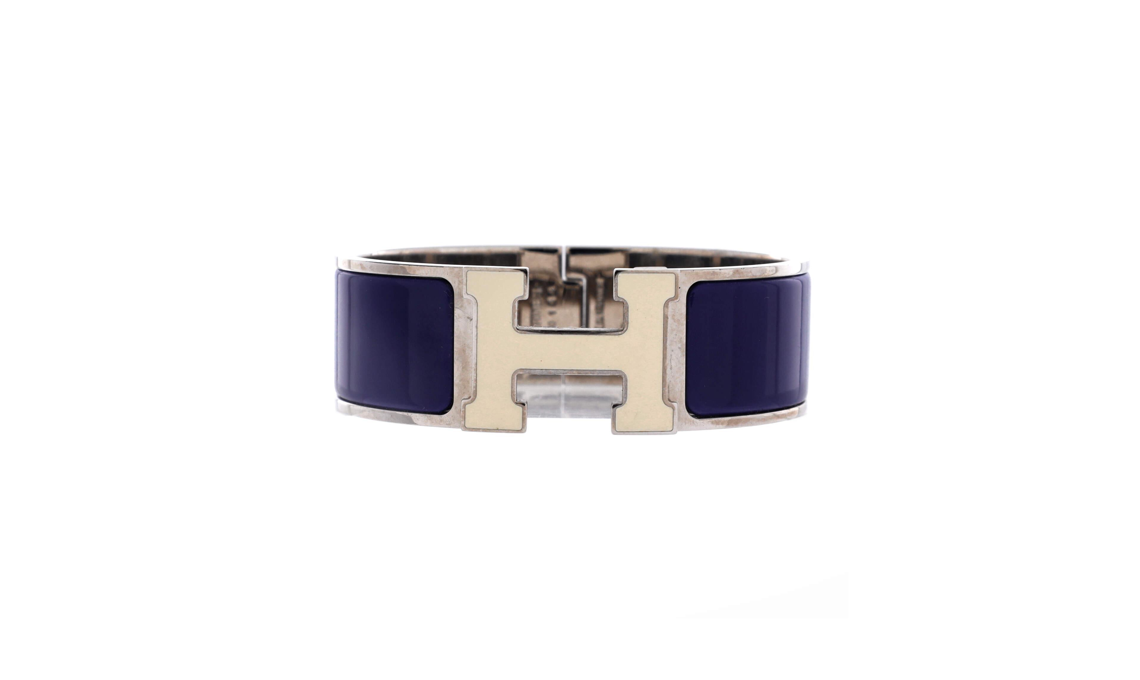 HERMES Women's Silver-Tone Enamel Clic Clac H Bangle Bracelet