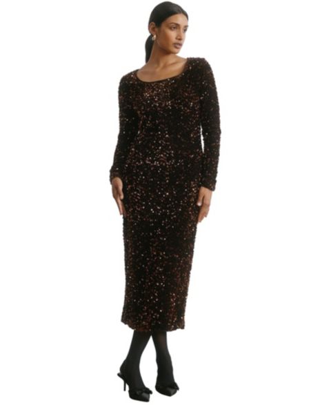Женское платье Albaray Long-Sleeve Sequin Velvet Midi, цвет: Шоколадный