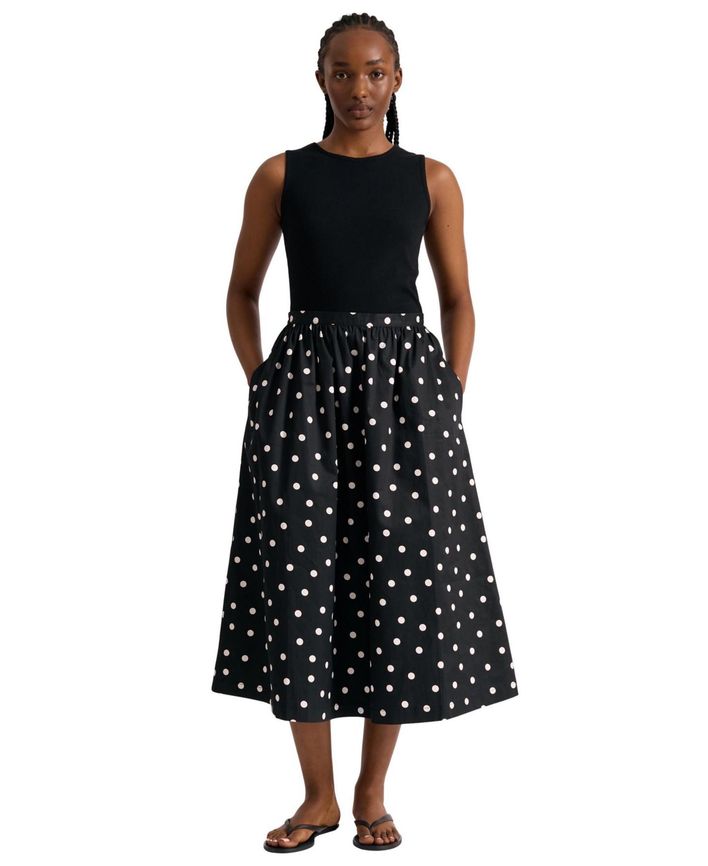 Женская юбка Albaray Polka-Dot High-Waist A-Line Cotton Midi, цвет: Чёрный — фото 3
