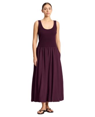 Women's Scoop Neck Bubble-Hem Cotton-Blend Maxi Dress