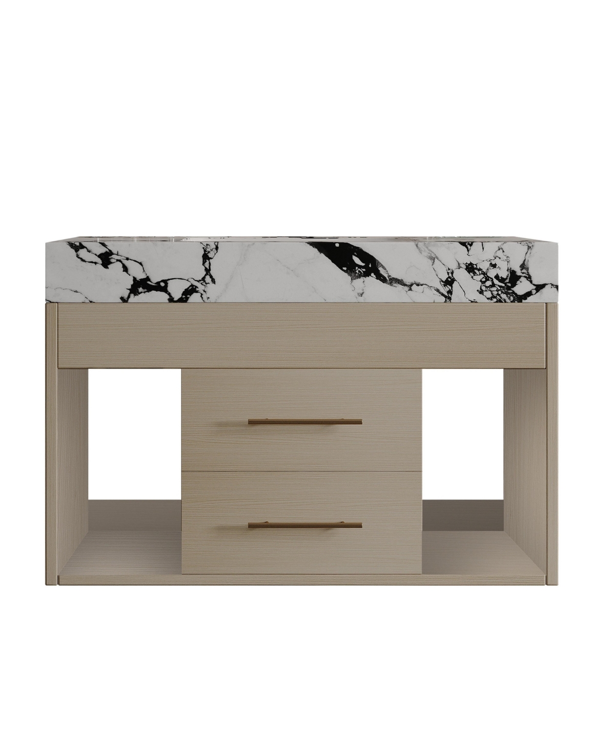 Sillysis 30 Inch Floating Bathroom Vanity, Plywood Cabinet, Sintered Stone Top with Ceramic Undermount Sink, Open Side Storage, Assembly Required - Wo