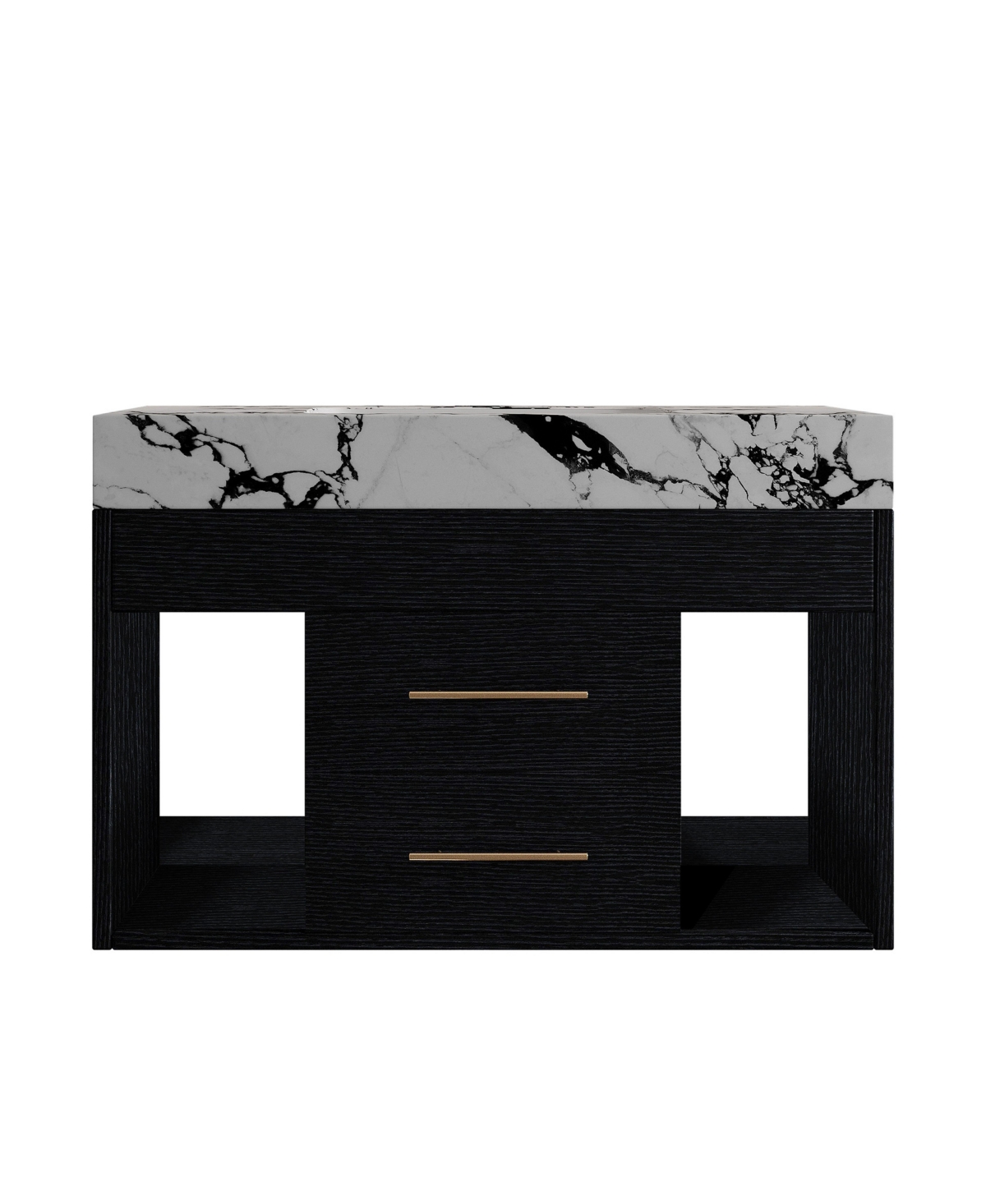 Sillysis 30 Inch Floating Bathroom Vanity, Plywood Cabinet, Sintered Stone Top with Ceramic Undermount Sink, Open Side Storage, Assembly Required - Bl