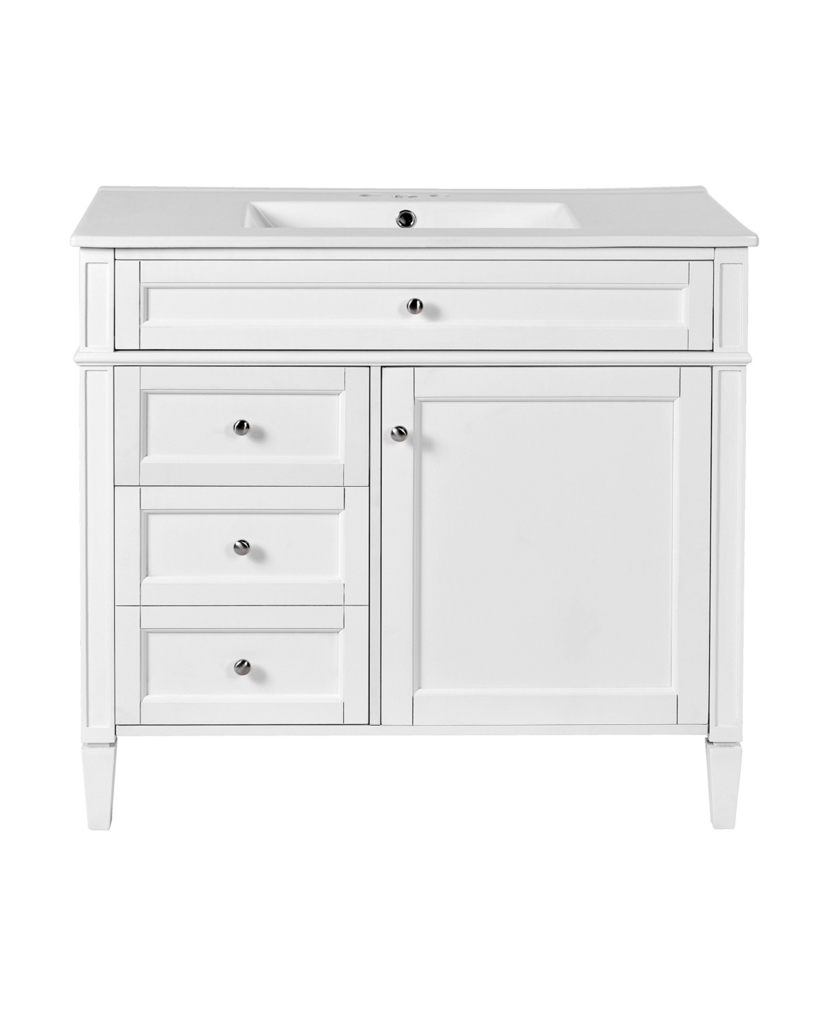 Sillysis 36 Inch Freestanding Bathroom Vanity, Mdf Cabinet with Solid Wood Frame and Legs, Ceramic Integrated Sink, Tip-Out Drawer, Assembly Required