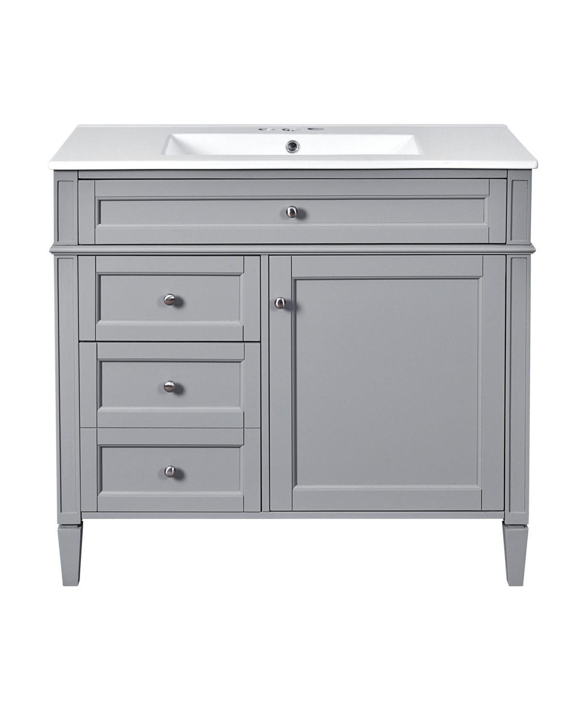 Sillysis 36 Inch Freestanding Bathroom Vanity, Mdf Cabinet with Solid Wood Frame and Legs, Ceramic Integrated Sink, Tip-Out Drawer, Assembly Required