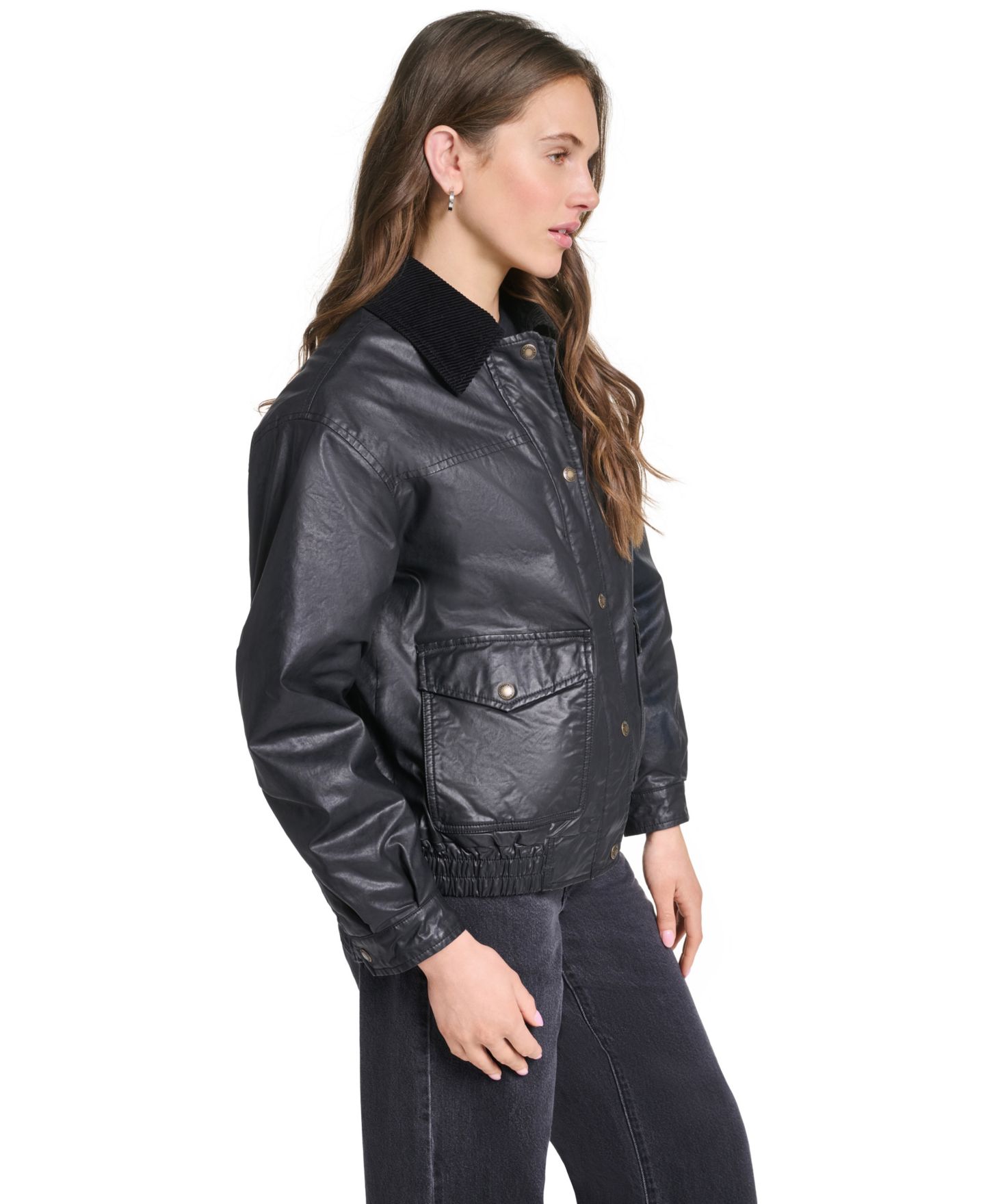 Женская куртка Levi's Relaxed Dad Bombel85 Waxed-Cotton Corduroy-Collar Bomber, цвет: Чёрный — фото 3