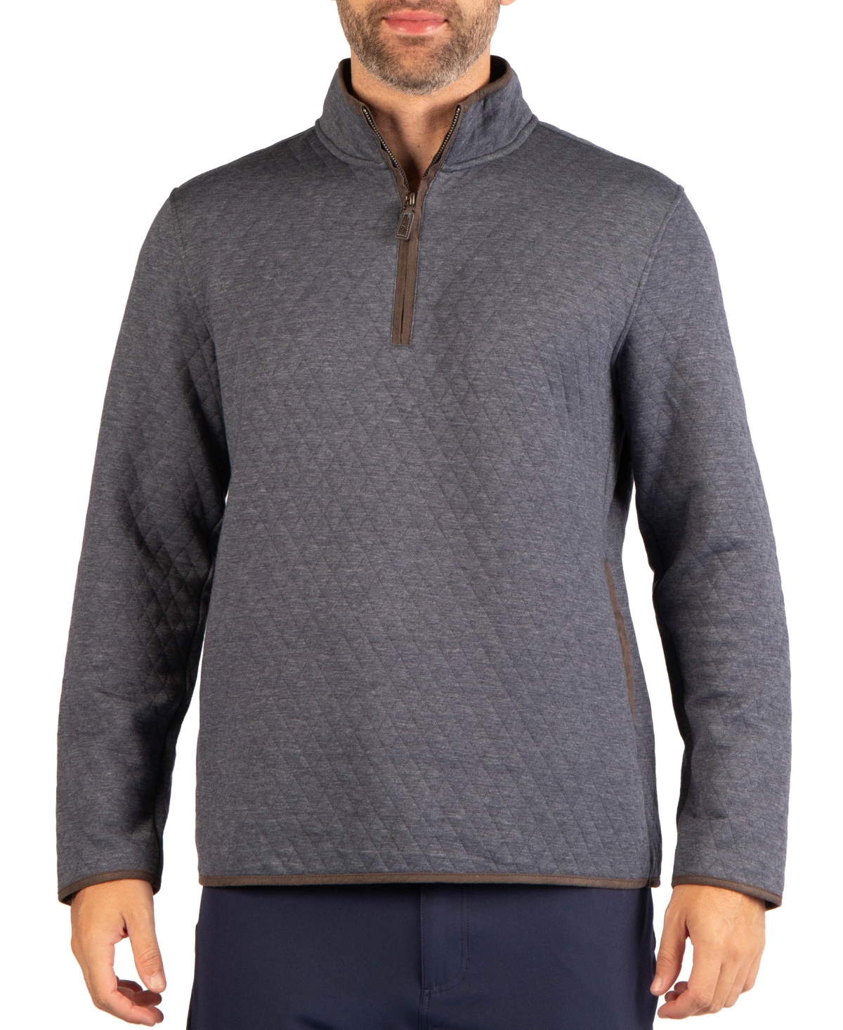 Tailorbyrd Men's Quilted Quarter Zip with Suede Trim