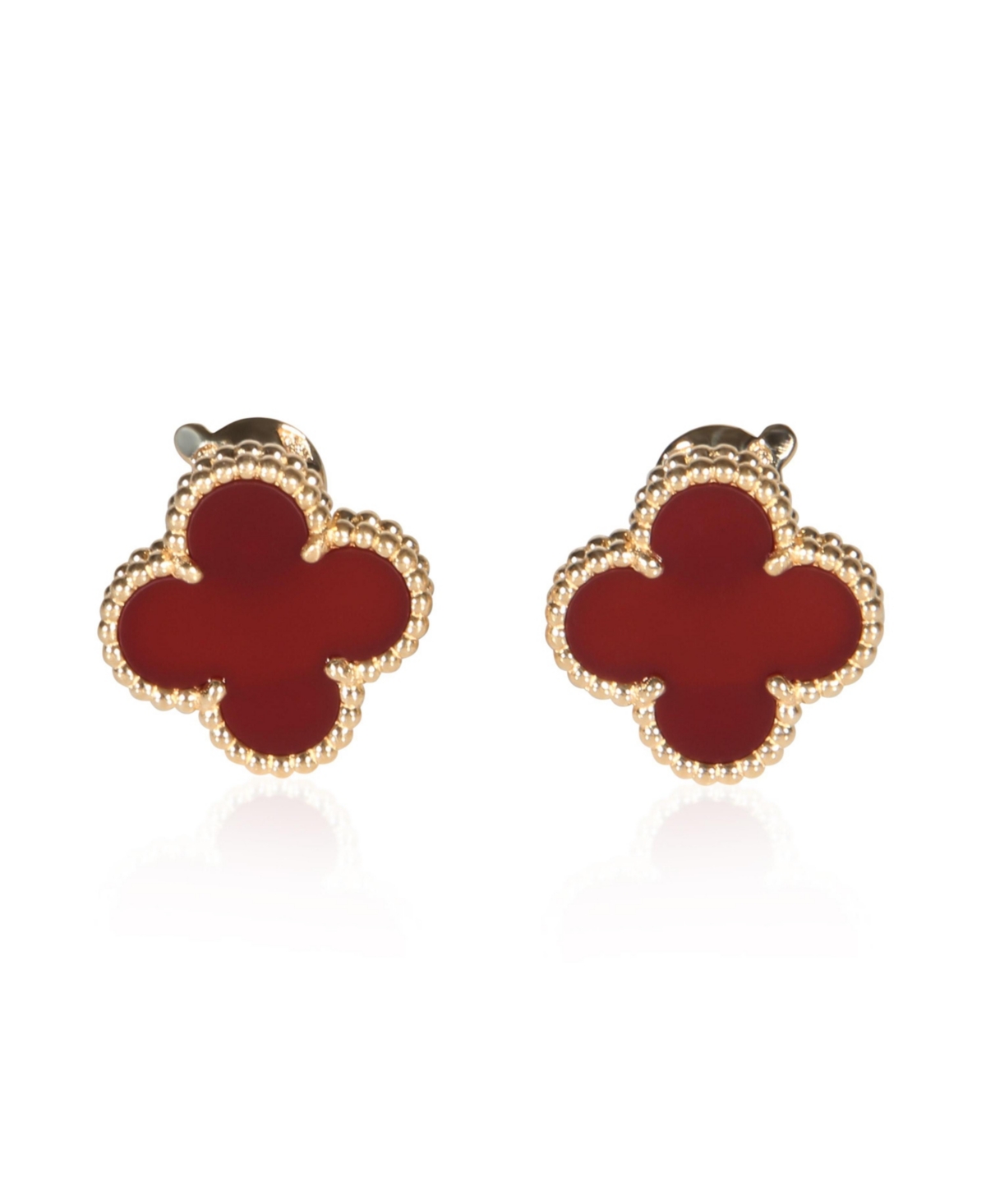 Pre-Owned Van Cleef & Arpels Yellow Gold Carnelian Vintage Alhambra Earrings - Yellow gold