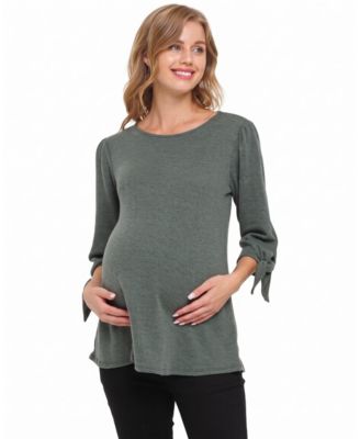 Maternity Knit 3/4 Tie-Sleeve Top