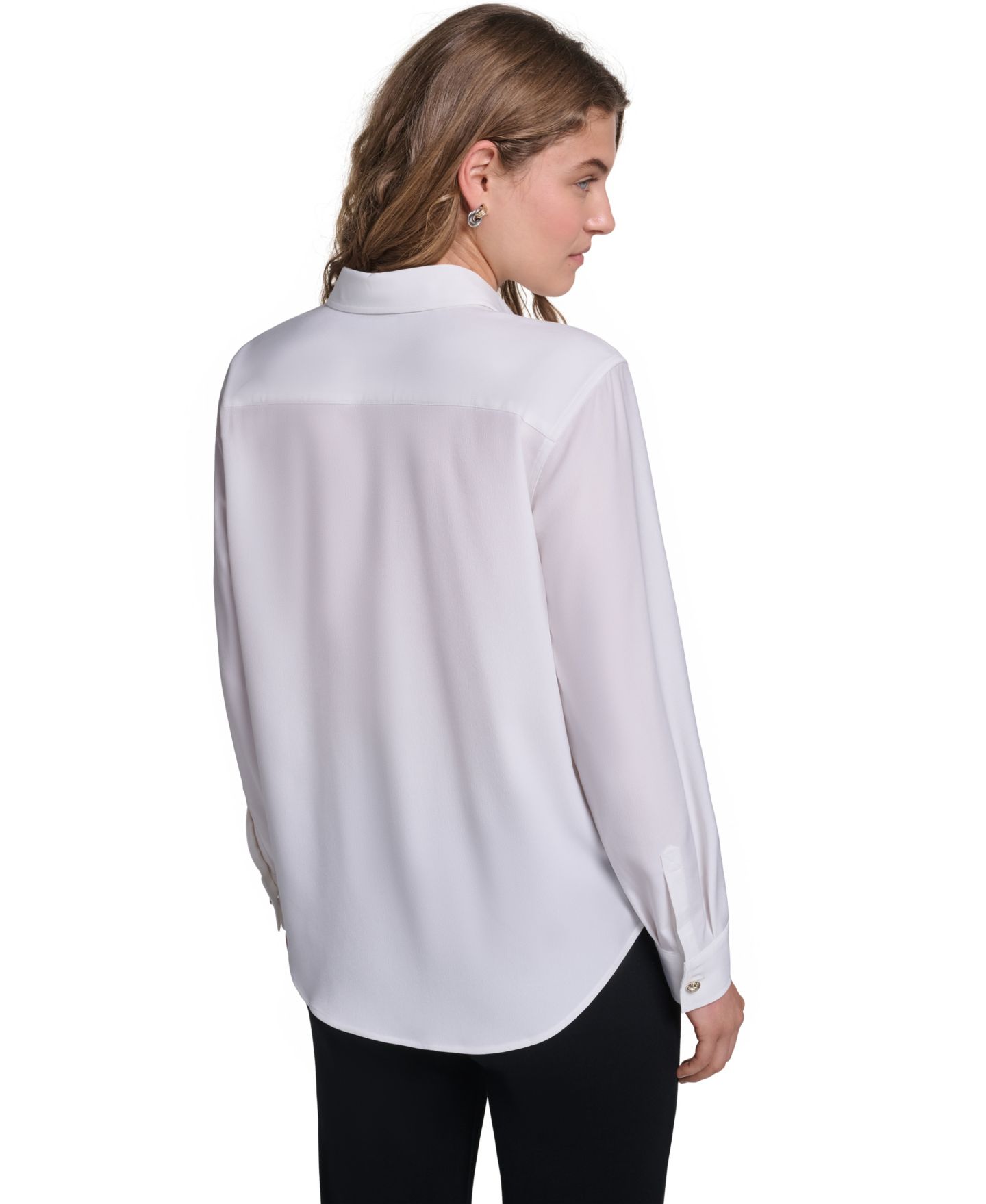 Женский топ KARL LAGERFELD PARIS Karl Frames Point Collar Long Sleeve Button Down, цвет: Мягкий белый — фото 4