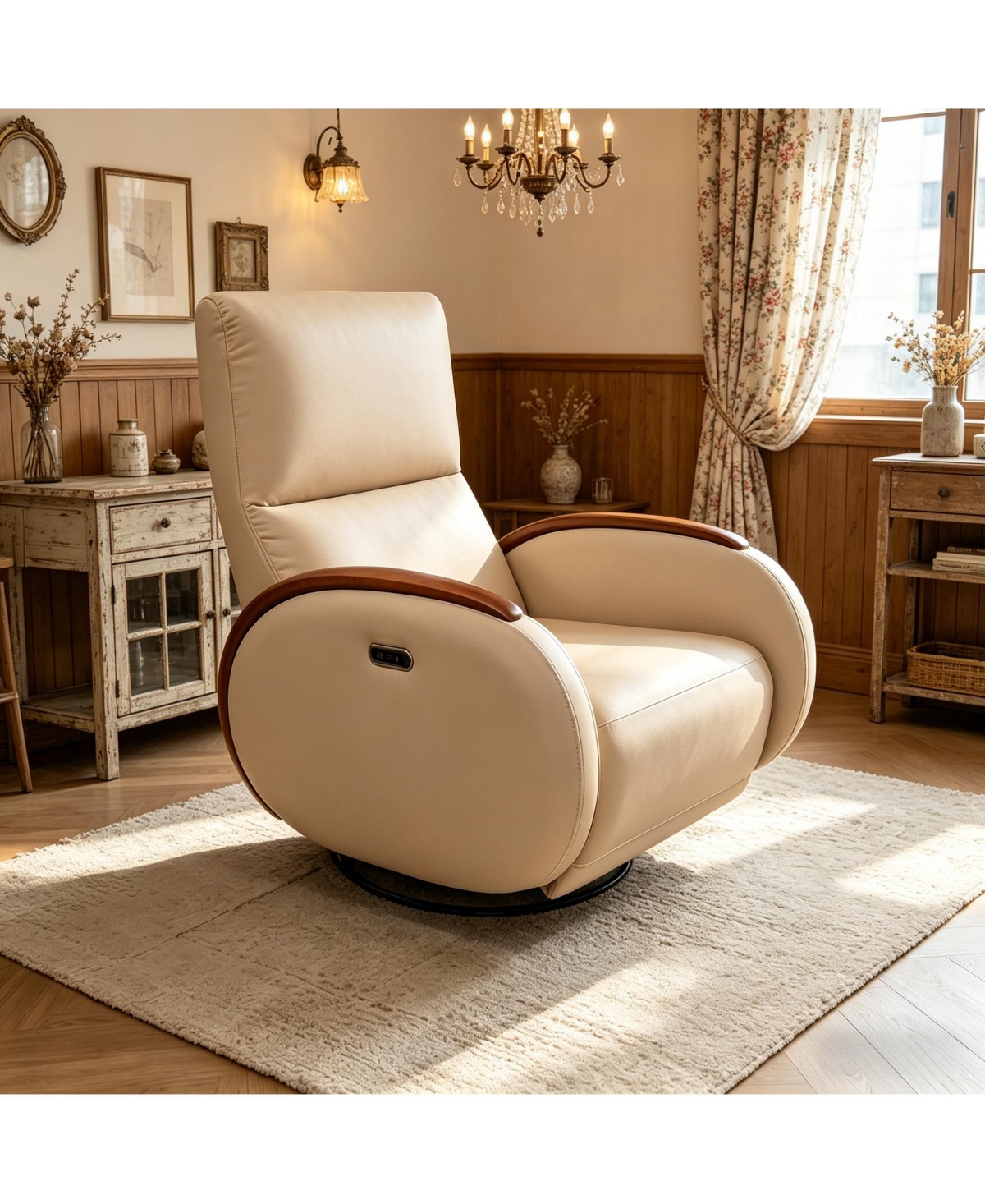 Boyel Living Technical Leather Solid Oak Armrest 260degree(s) Swivel Rocking Recliner