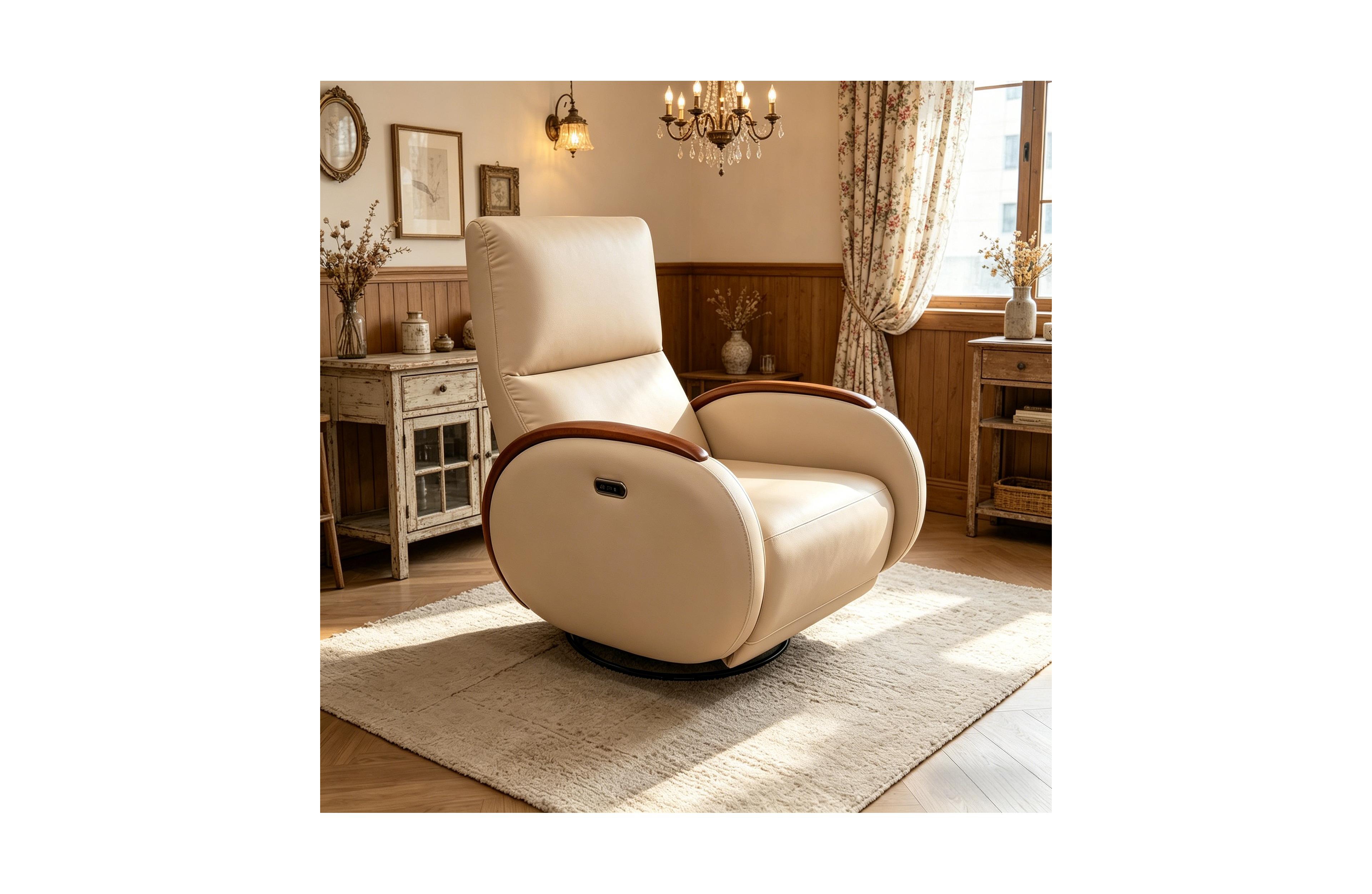 Boyel Living Technical Leather Solid Oak Armrest 260degree(s) Swivel Rocking Recliner