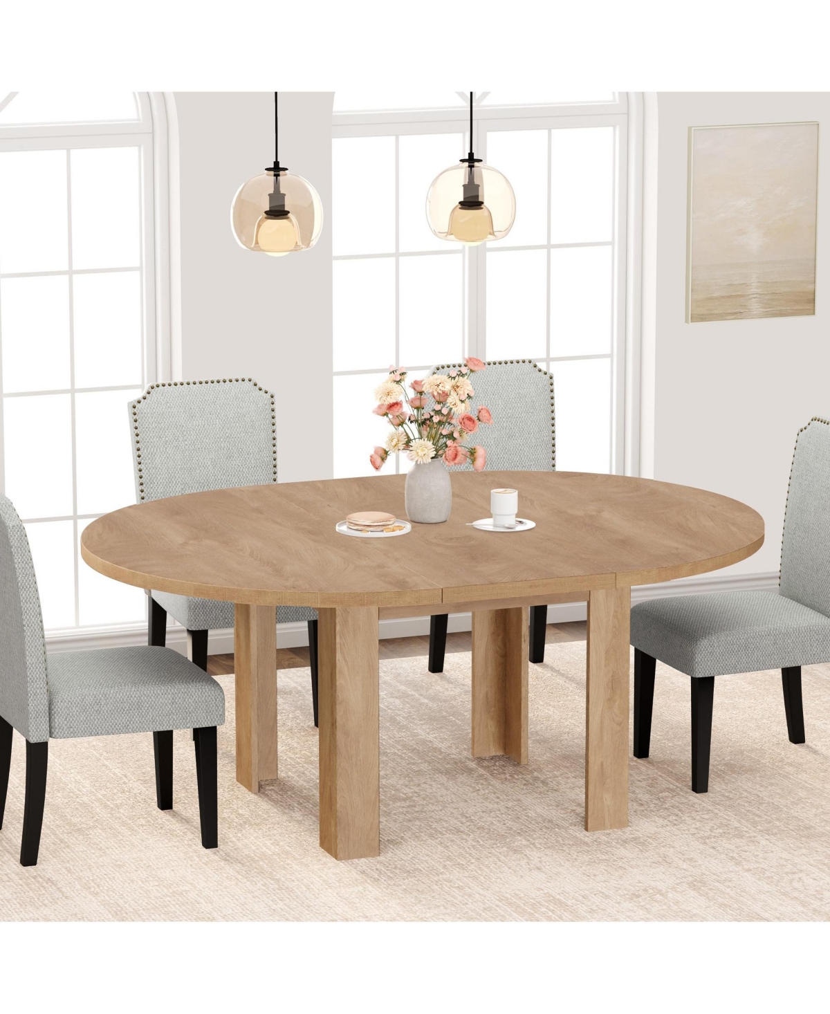 gaomon 47 in-63 in Extendable Round to Oval Dining Room Table for 4-6