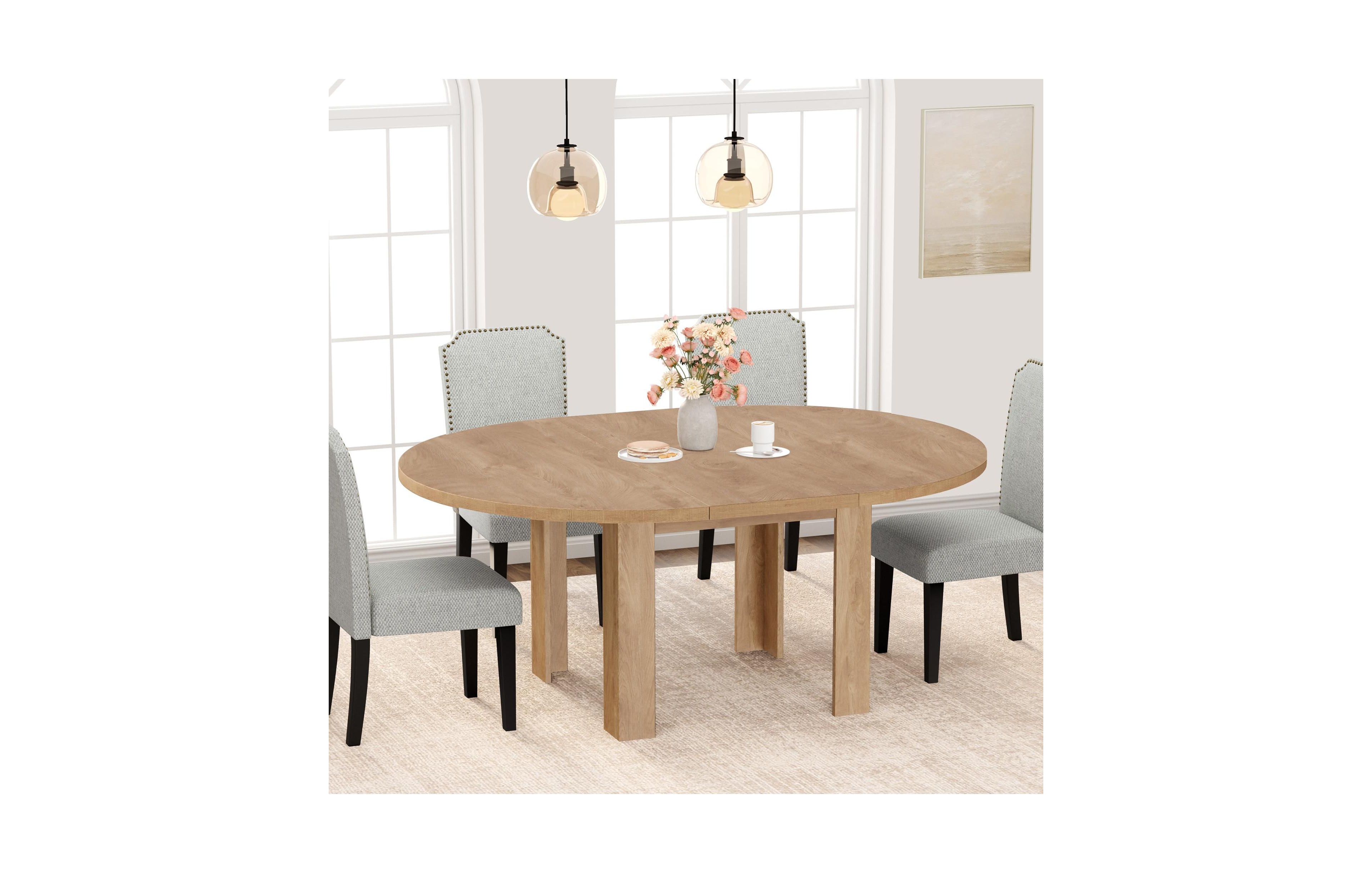 gaomon 47 in-63 in Extendable Round to Oval Dining Room Table for 4-6