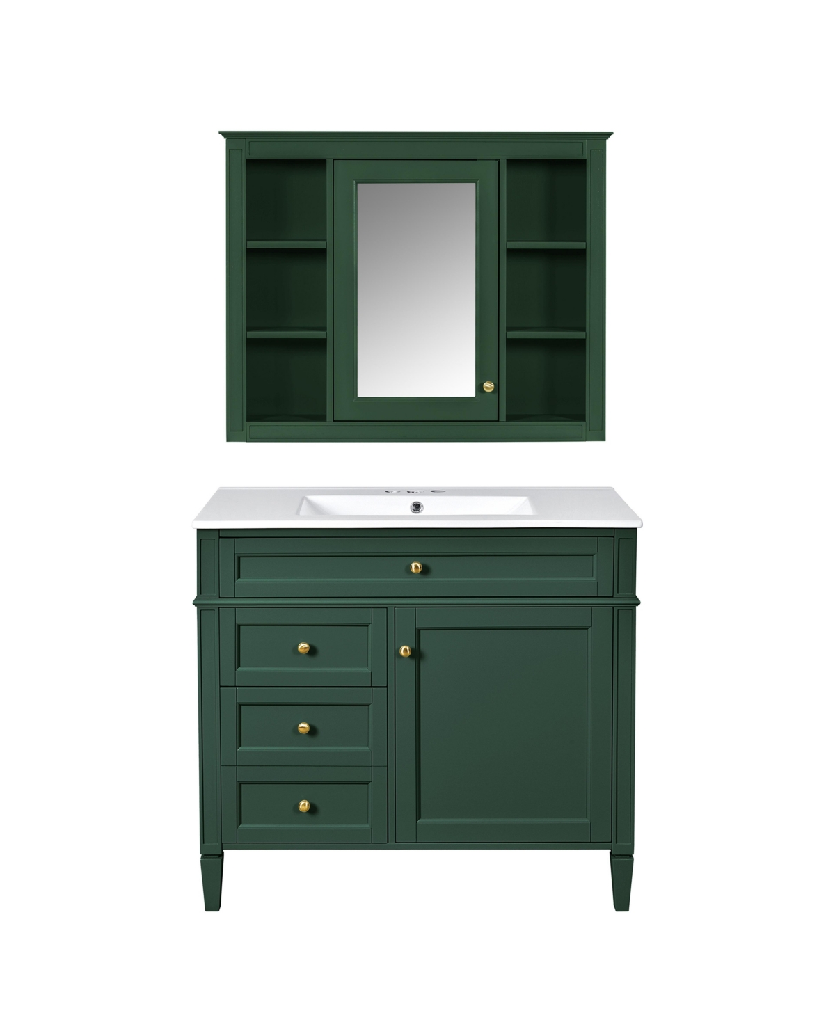 Sillysis 36 Inch Freestanding Bathroom Vanity, Mdf Cabinet with Solid Wood Frame, Ceramic Integrated Sink - Green