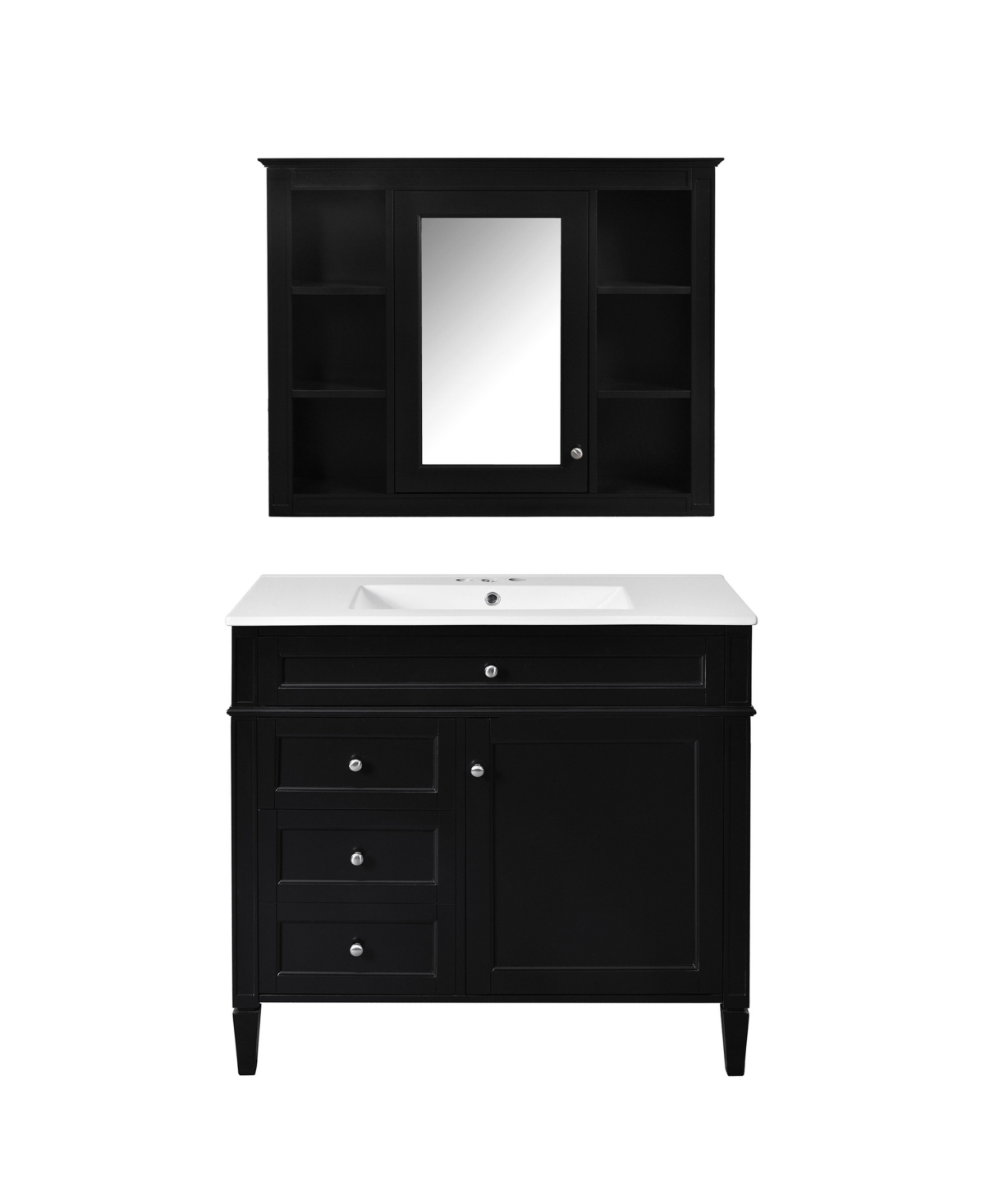 Sillysis 36 Inch Freestanding Bathroom Vanity, Mdf Cabinet with Solid Wood Frame, Ceramic Integrated Sink - Black
