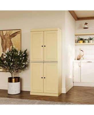  Solid Wood Kitchen Pantry Cabinet, Tall Freestanding Modular Storage with Raised Panel Doors, Adjustable Shelves