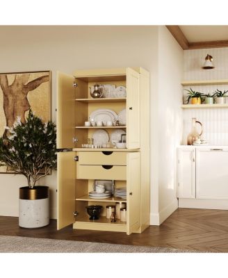  Solid Wood Kitchen Pantry Cabinet and Modular Storage, Shaker Doors, 2 Drawers, Adjustable Shelves, 32"W x 71.5"H