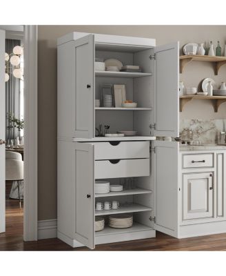  Solid Wood Kitchen Pantry Cabinet and Modular Storage, Shaker Doors, 2 Drawers, Adjustable Shelves, 32"W x 71.5"H