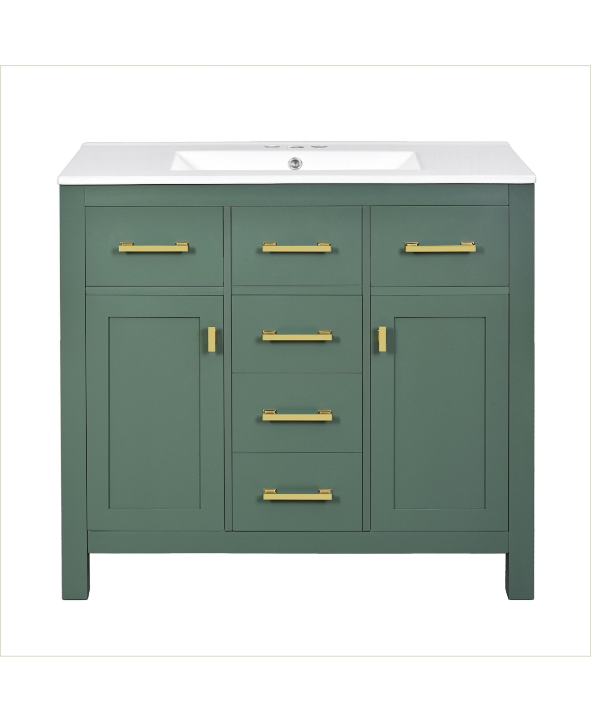 Sillysis 36 Inch Freestanding Bathroom Vanity, Mdf Cabinet with Solid Wood Frame, Ceramic Integrated Sink - Green