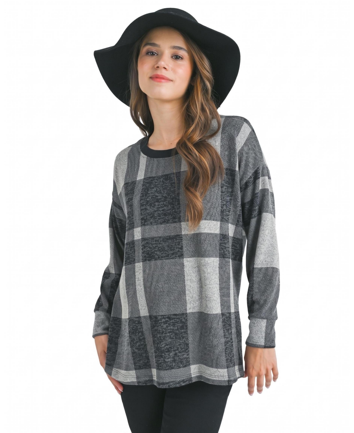 Hello Miz Maternity Plaid Crewneck Long-Sleeve Pullover