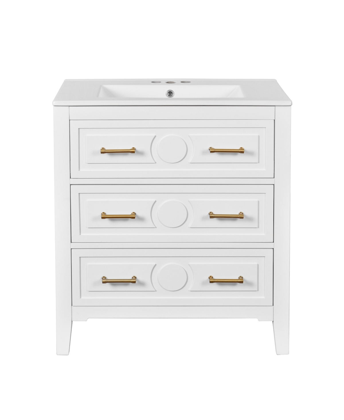 Sillysis 30 Inch Freestanding Bathroom Vanity, Mdf Cabinet with Solid Wood Frame, Ceramic Integrated Sink - White
