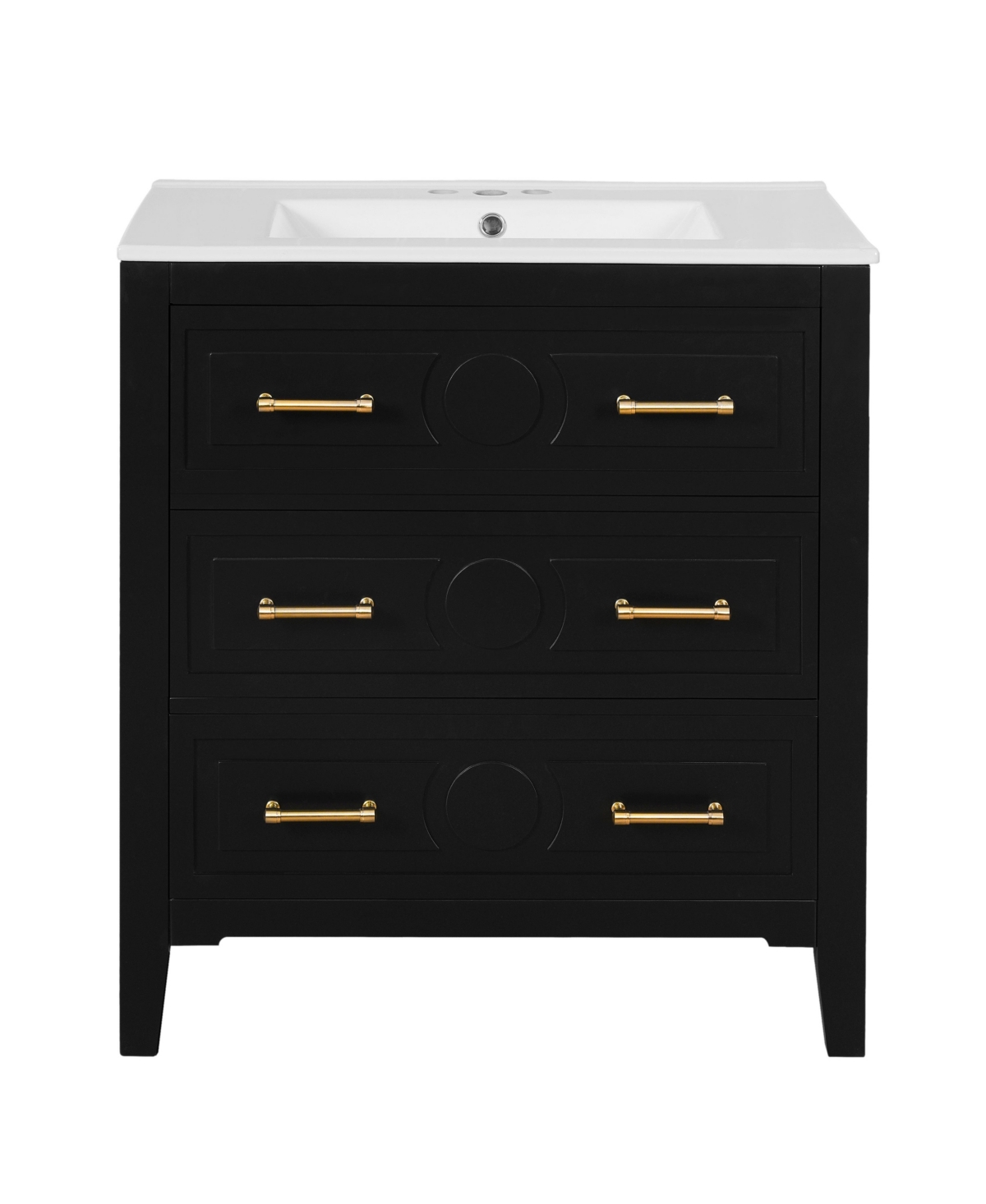 Sillysis 30 Inch Freestanding Bathroom Vanity, Mdf Cabinet with Solid Wood Frame, Ceramic Integrated Sink - Black
