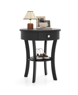 2-tier Side End Sofa Table Round Nightstand for Bedroom Living Room