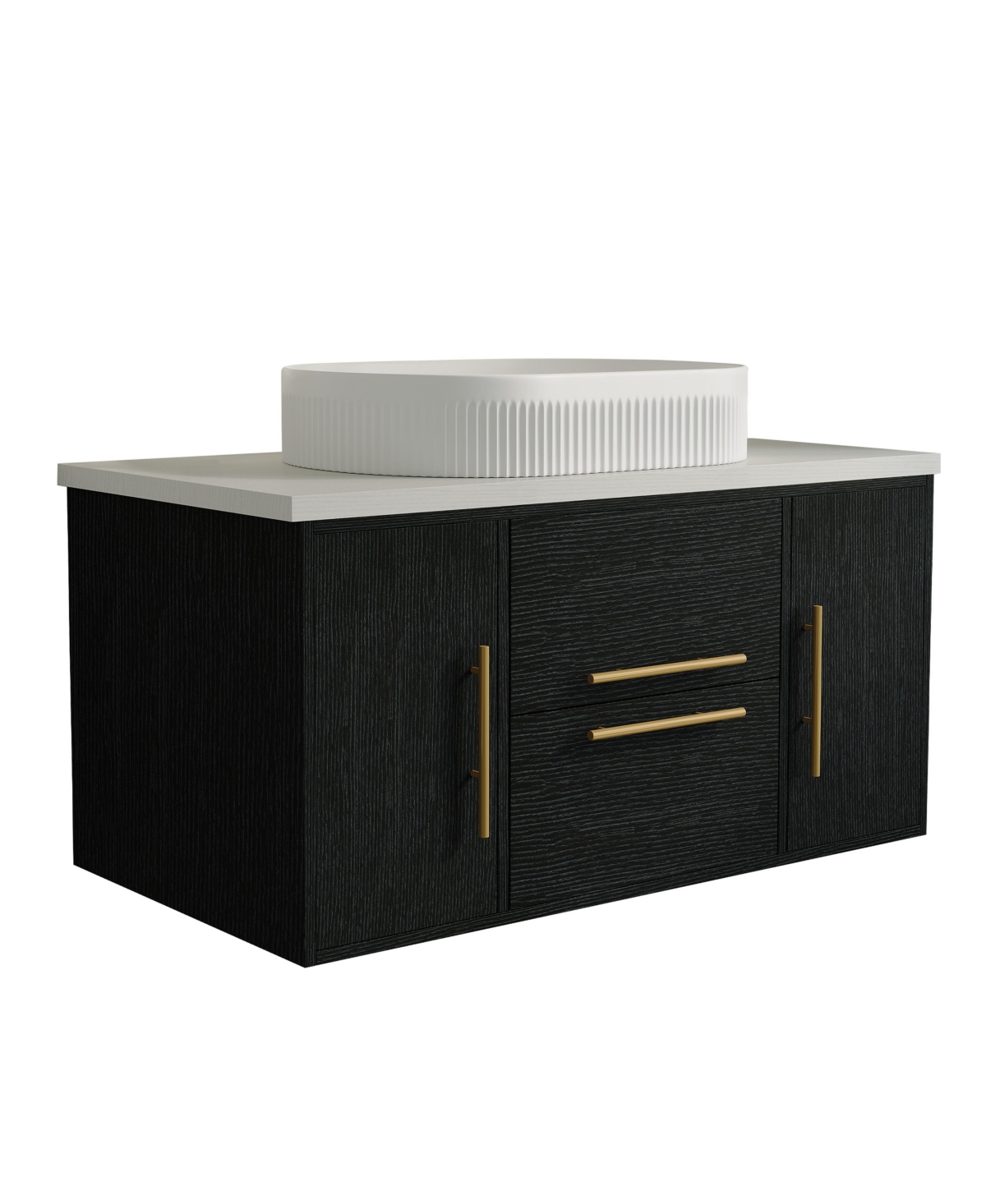 Thirtypeachy 39.4 Inch Floating Bathroom Vanity, Plywood Cabinet, Plywood Top with Ceramic Vessel Sink - Black
