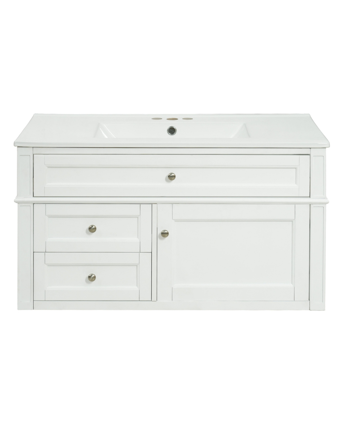 Sillysis 36 Inch Floating Bathroom Vanity, Mdf Cabinet with Solid Wood Frame, Ceramic Integrated Sink - White