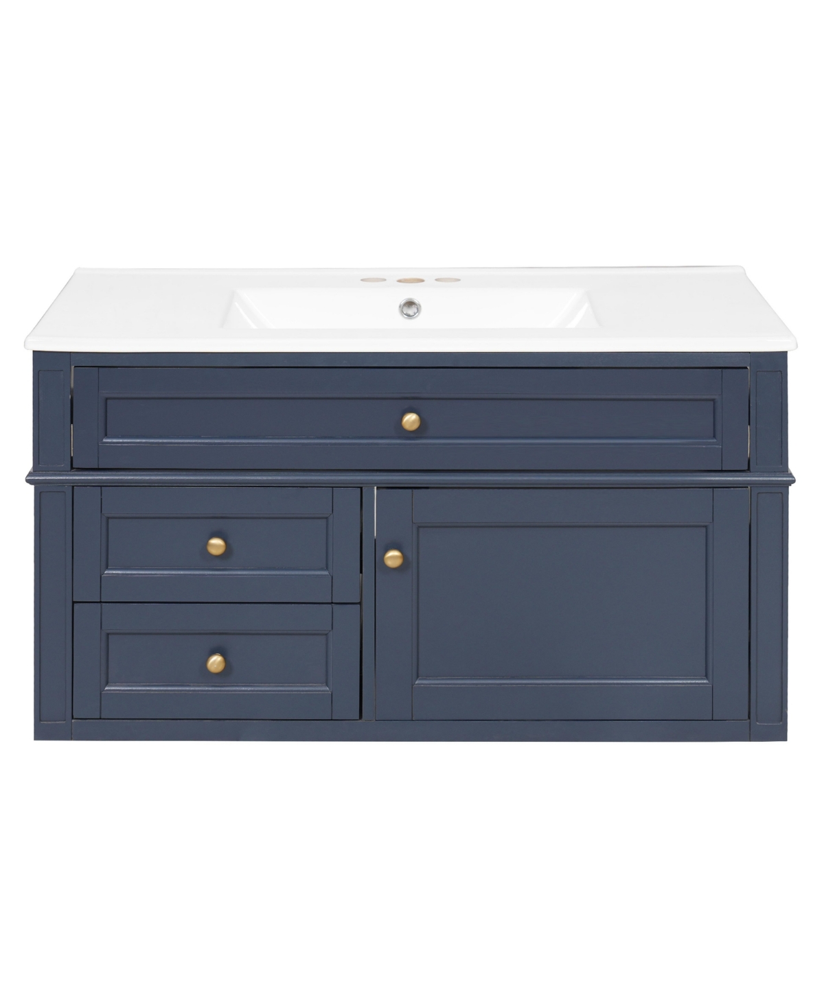 Sillysis 36 Inch Floating Bathroom Vanity, Mdf Cabinet with Solid Wood Frame, Ceramic Integrated Sink - Blue