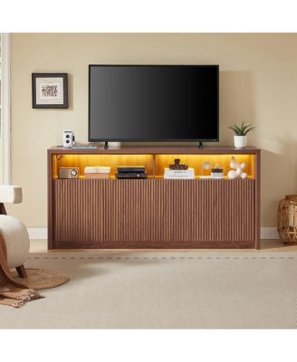 67" Wooden Sideboard Buffet Cabinet with LED Lights and Power Outlets