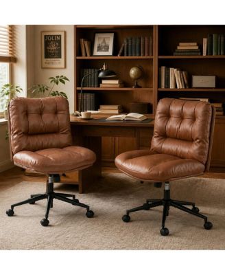 Set of 2 Swivel Home Office Desk Chairs, Chenille Upholstery Armless Computer Chair with Height Adjust