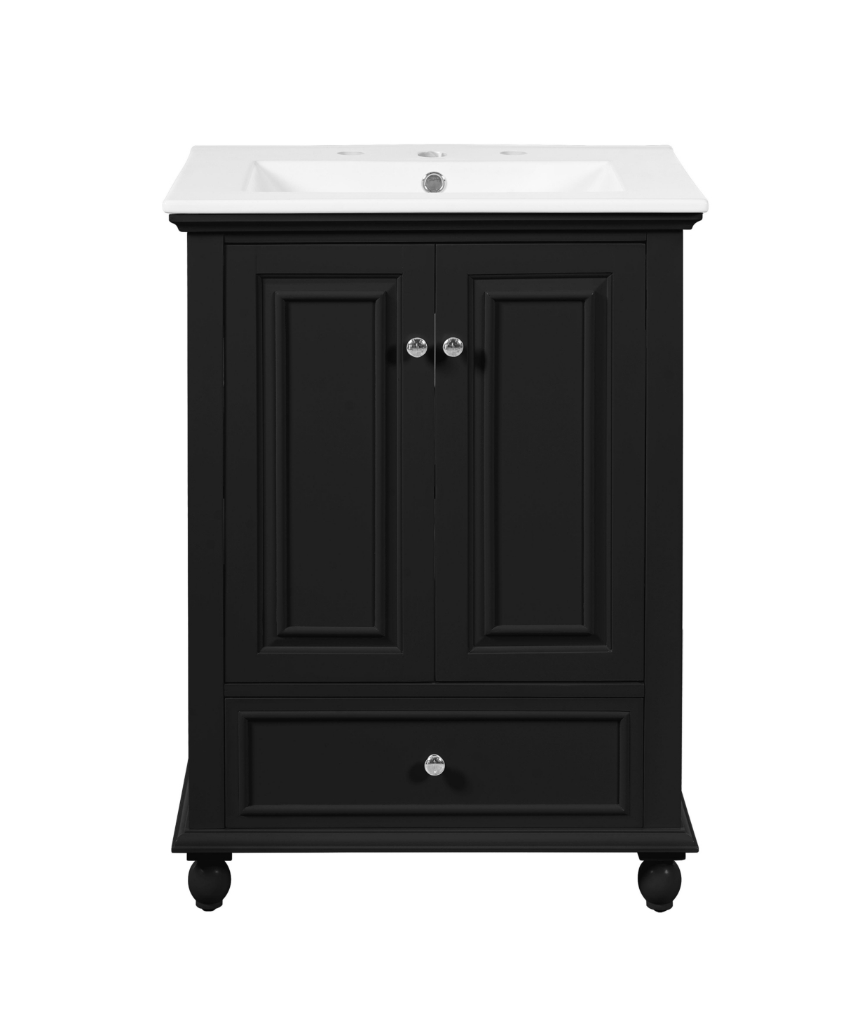 Sillysis 24 Inch Freestanding Bathroom Vanity, Mdf Cabinet with Solid Wood Legs, Ceramic Integrated Sink - Black