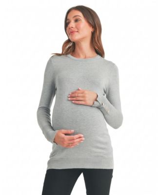 Maternity Long-Sleeve Crew Neck Button-Detail Sweater