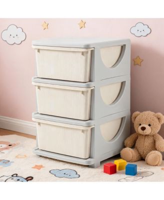 22.05 Inch 3-Tier PE Rounded Corner Kids Storage Cabinet with 3 Pull-Out Drawers