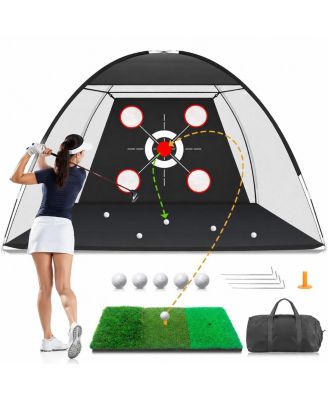 10x7ft Golf Practice Net With Mat Driving Chipping Swing Training Gift For Golfers