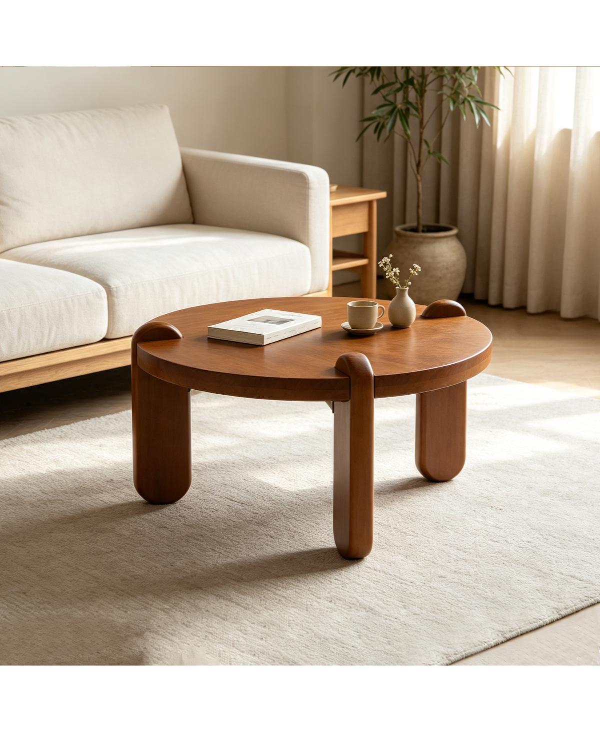 Streamdale Furniture Round Wooden Low Coffee Table, Natural Wood Accent Table