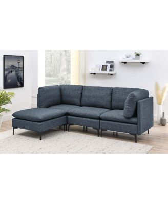 Linen Upholstered Modular Sectional with Metal Legs