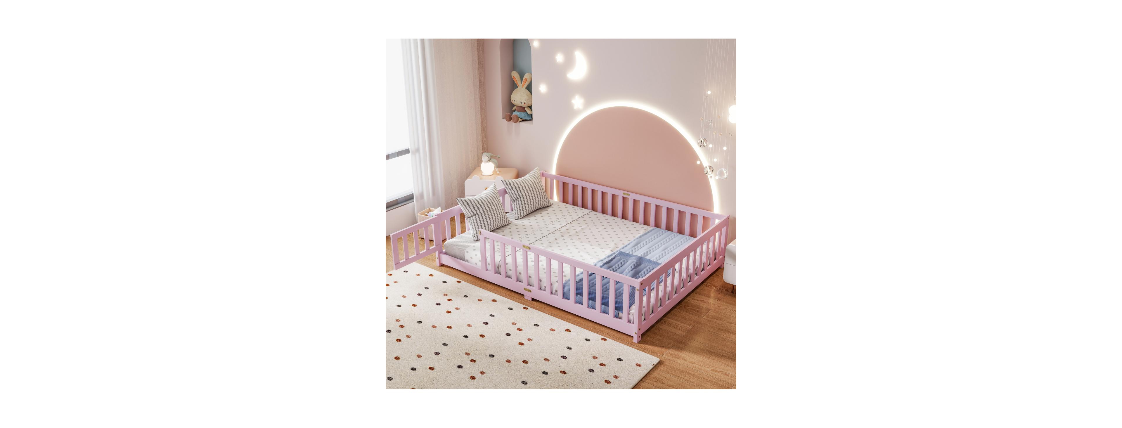 Streamdale Furniture Full Size Floor Bed with Fence, Door and Guardrails