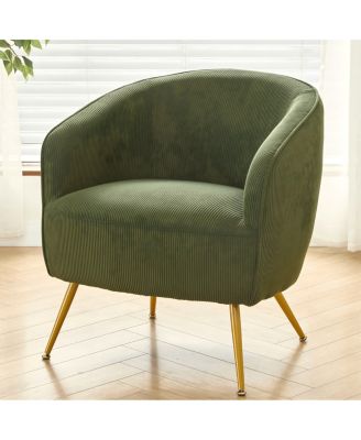 Corduroy Accent Chair with Gold Legs, Modern Comfy Barrel Chair