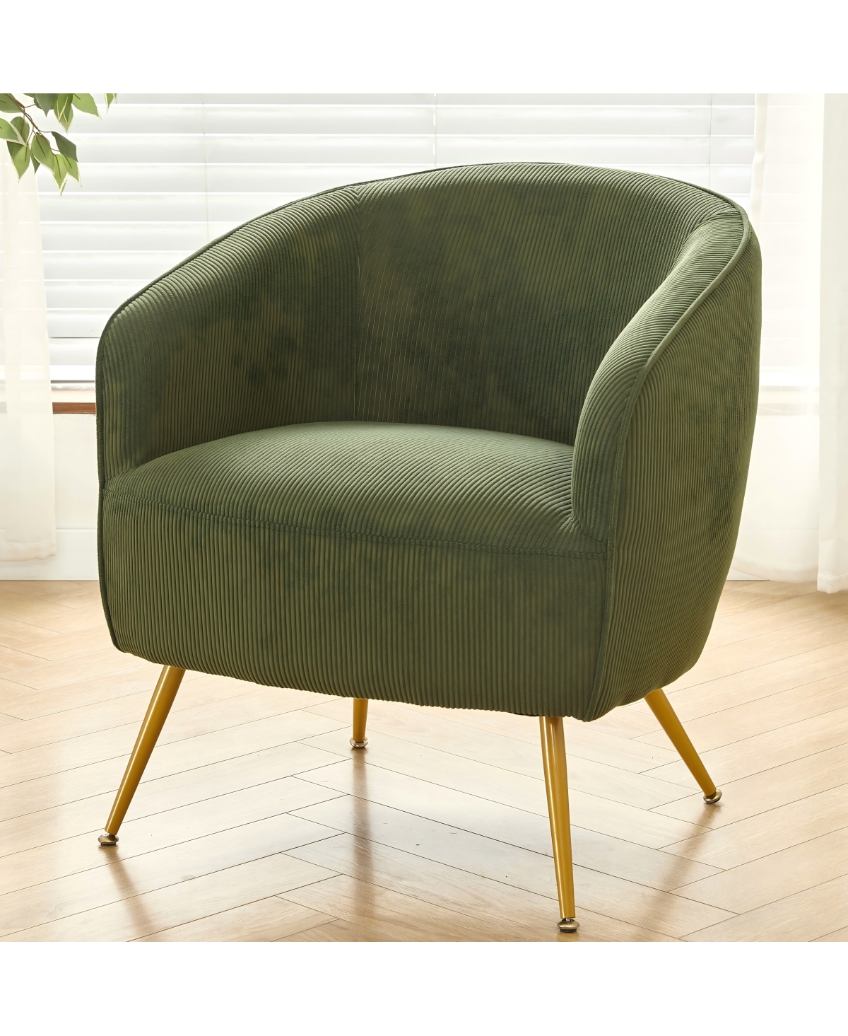 Streamdale Furniture Corduroy Accent Chair with Gold Legs, Modern Comfy Barrel Chair