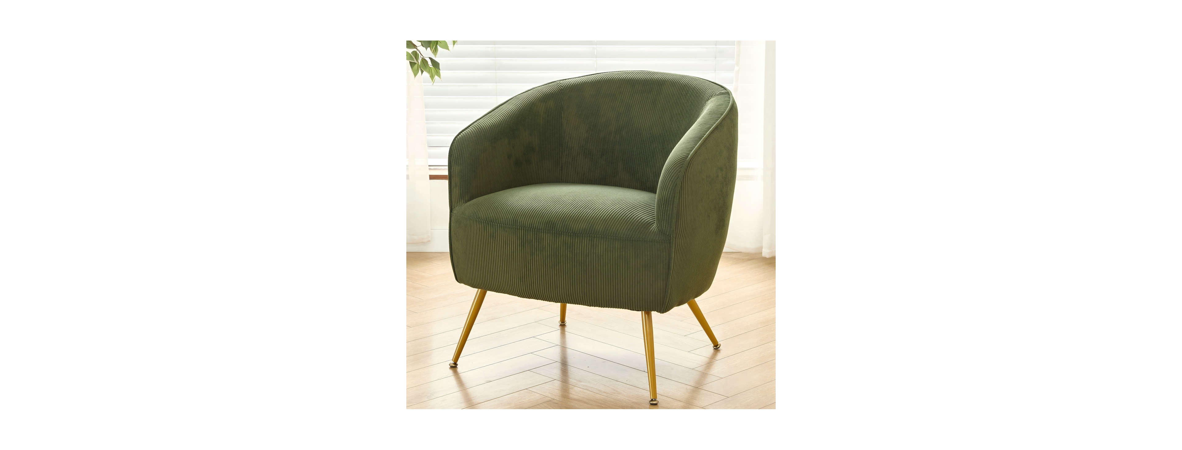 Streamdale Furniture Corduroy Accent Chair with Gold Legs, Modern Comfy Barrel Chair