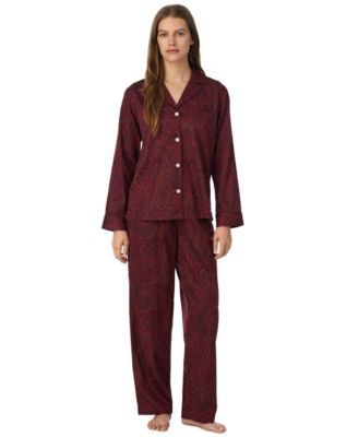 Petite Long-Sleeve Notch Collar Button Front Top and Pants, 2-Piece Set